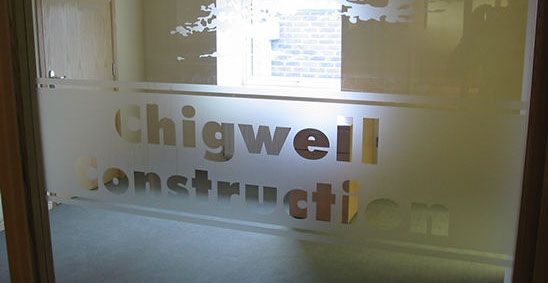 Frosted cut vinyl applied to office window